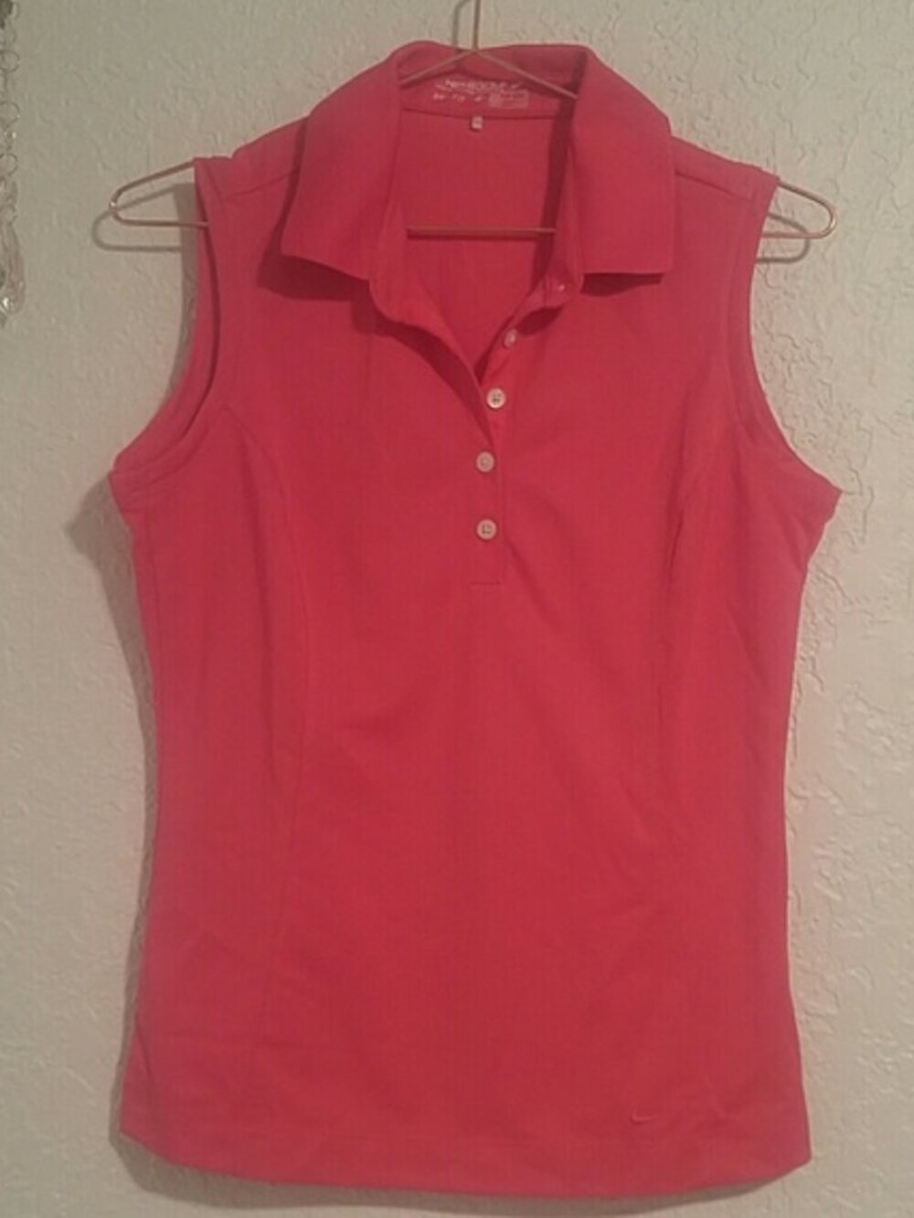 Nike Golf SZS Dri-FIT Hot Pink Coral Buttoned Collared Sleeveless Polo Golf Top